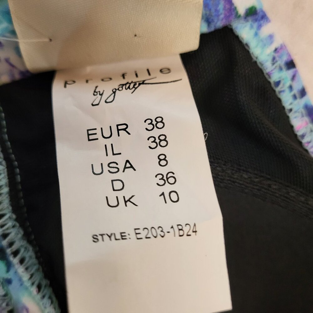 NWT Profile Blue Aqua Green Purple Print over Black 2 Piece Bikini Set - 8 - Picture 5 of 10